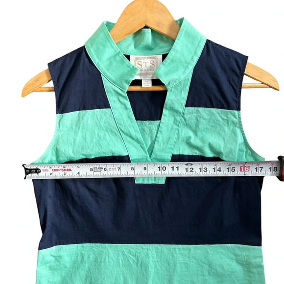 STS Sail to Stable Dress Rugby Stripe Navy Blue Teal Green Preppy Tenniscore Med - Picture 7 of 8